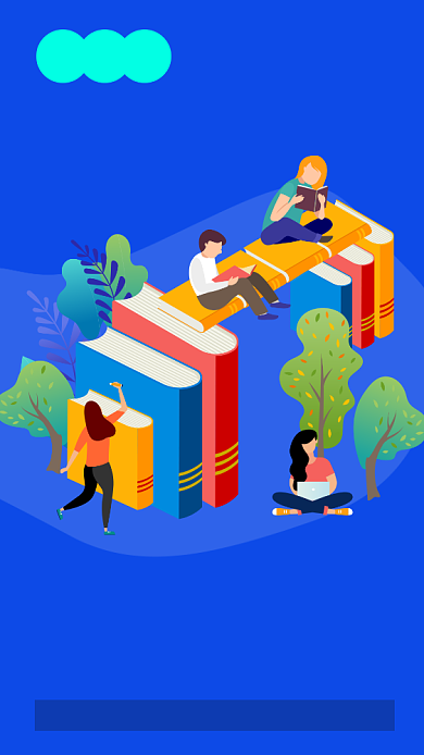 蓝色插画读书会邀请函手机海报背景