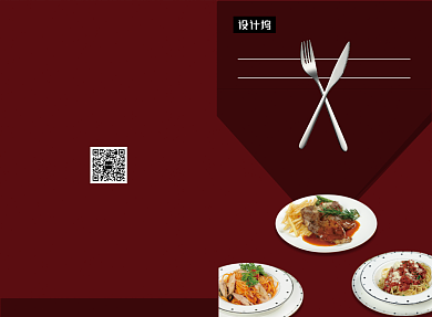 深红色高端大气西餐美食菜单二折页模板背景