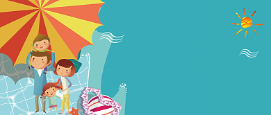 蓝色亲子夏令营扁平化清新可爱首图背景