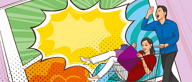 平面卡通简约波普服装促销广告微信公众号素材图片背景