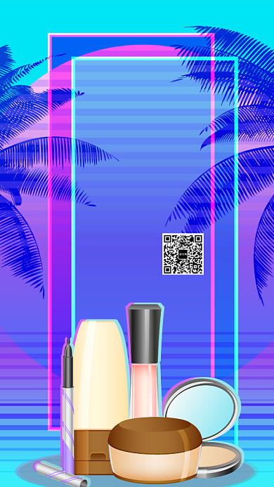 波普风蒸汽波美妆促销手机海报模板背景