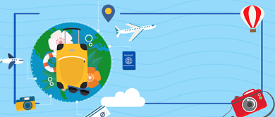 国庆出国游卡通手绘手机首图背景