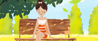 蓝绿女孩长椅卡通公众号首图背景