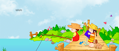 创意卡通小暑河边钓鱼微信公众号素材图片背景