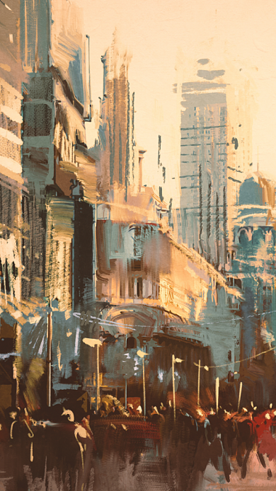 建筑空间插画街道图片手机壁纸背景