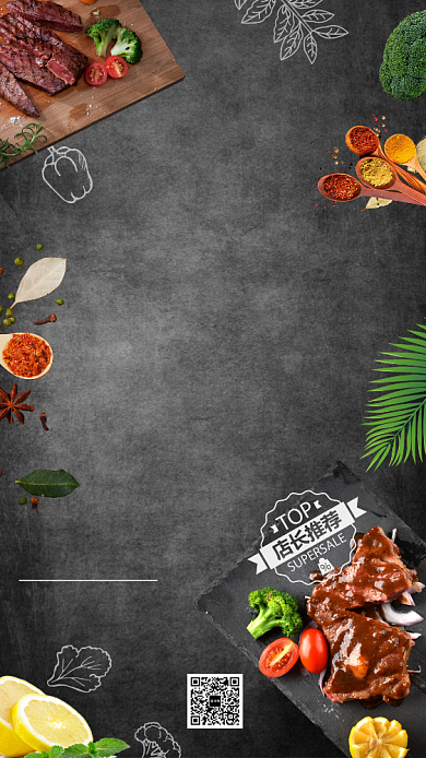 美味牛排手机海报背景