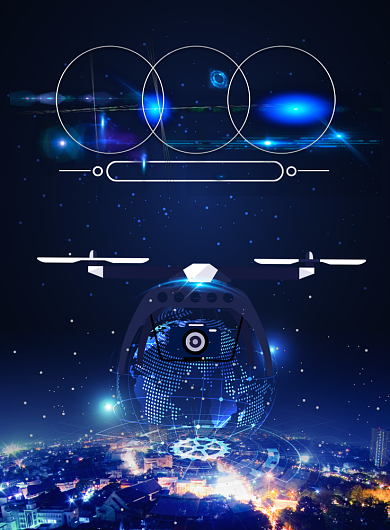 科技蓝无人机印刷海报背景