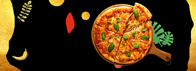 黑色质感披萨美食促销banner背景