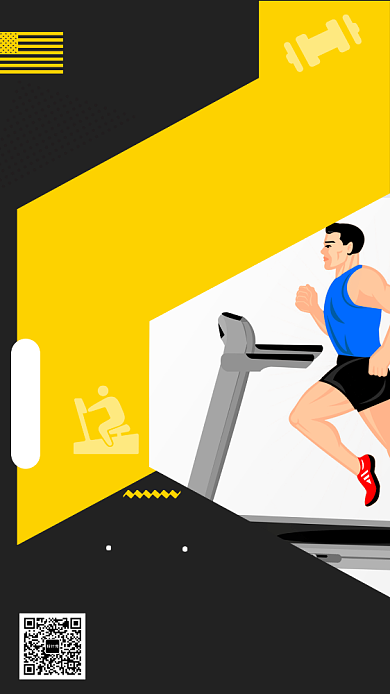 黄黑色卡通健身宣传海报背景