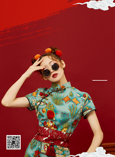 红色国潮新装上市优惠购推广海报背景