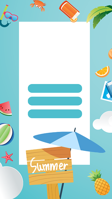 蓝色插画旅游旅行毕业季海边度假手机海报背景
