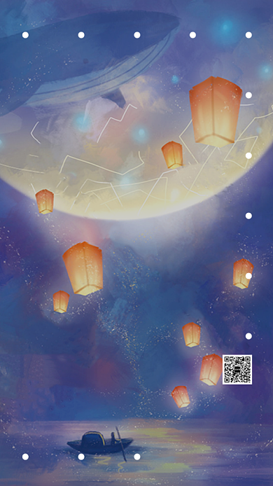 八月你好梦幻夏夜手绘插画日签背景