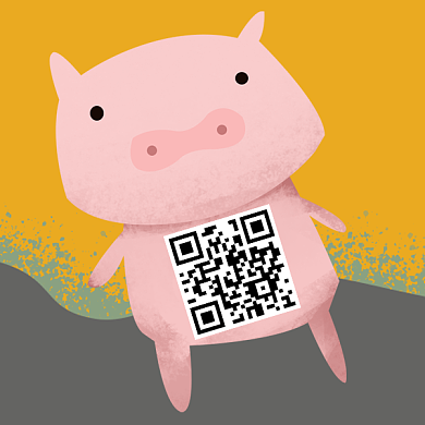 猪年卡通手绘二维码背景