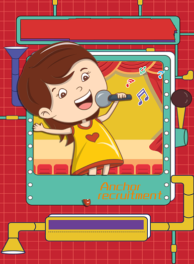 音乐培训红色几何线条创意卡通拼贴海报设计背景