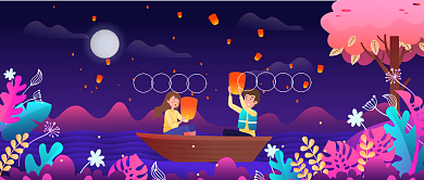 八月十五中秋节 插画公众号首图背景