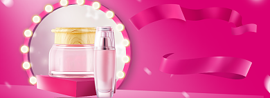 双11粉色霓虹灯化妆美容电商海报背景