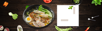 日式拉面青菜黑色简约淘宝banner背景