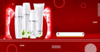 红色调淘抢购化妆品促销电商海报背景