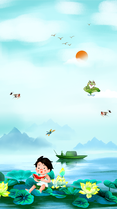 创意手绘节气夏至插画背景