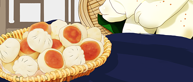 卡通手绘小笼包美食公众号首图背景