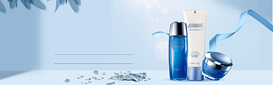 蓝色系化妆品乳液丝带小清新背景淘宝banner背景