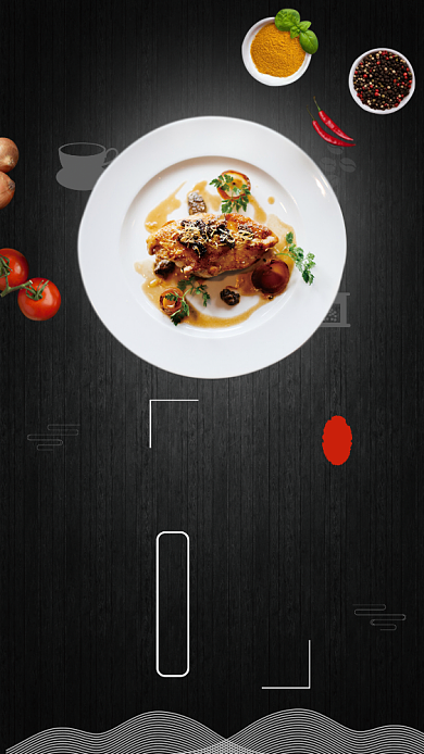 黑色大气餐饮新推荐手机海报背景