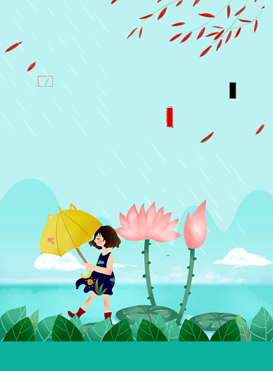谷雨传统节日荷花绿色卡通印刷海报背景