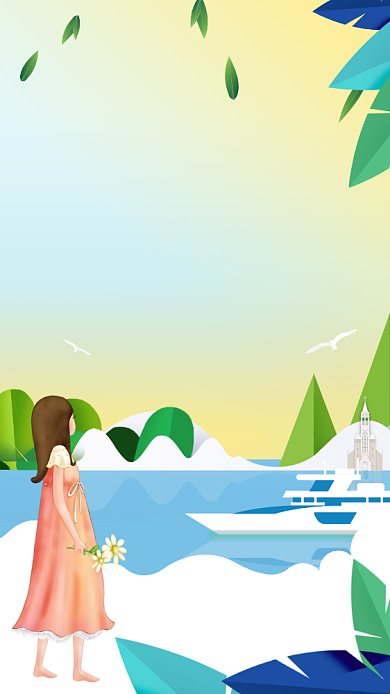 清新绿色你好夏天手机海报背景