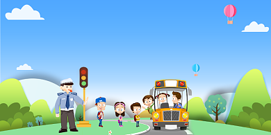 文明出行排队上车插画展板背景