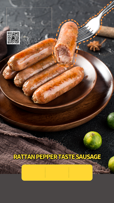 美食深色扁平藤椒味烤肠美食促销手机海报背景