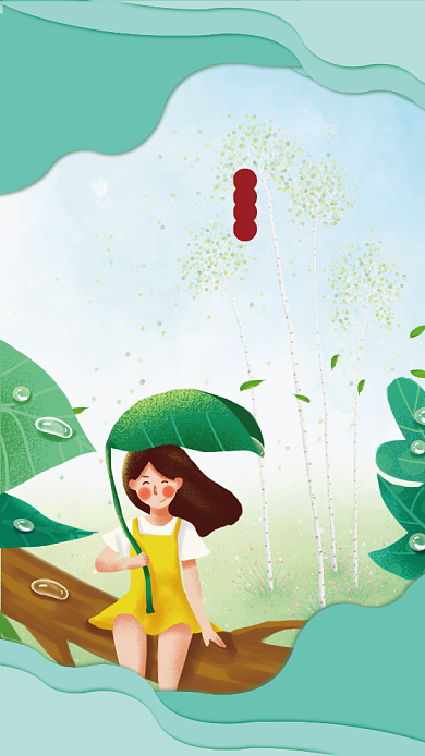 创意卡通少女白露节气海报背景