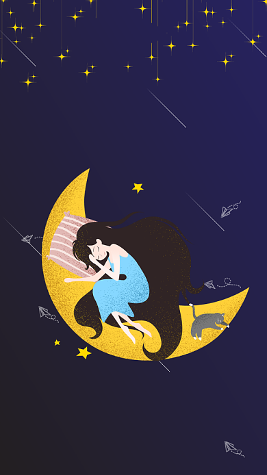 蓝色简约插画晚安好梦日签手机海报背景