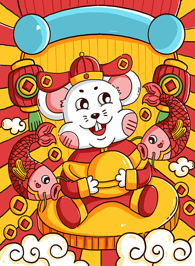 手绘卡通鼠年插画海报背景
