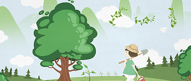 绿色卡通植树节公众号首图背景