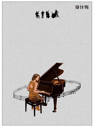 灰色简约钢琴培训广告印刷海报模板背景