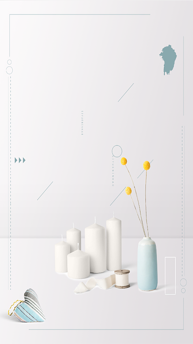 四月你好简约蜡烛花瓶清新唯美手机海报背景