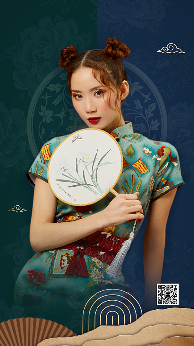 国潮中国风旗袍服装海报背景