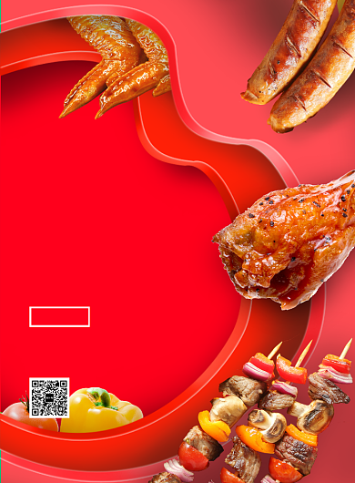 立体几何撸串美食印刷海报模板背景