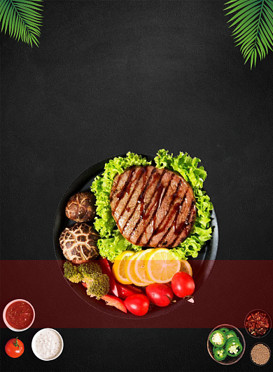 黑色简约餐饮牛排印刷海报背景