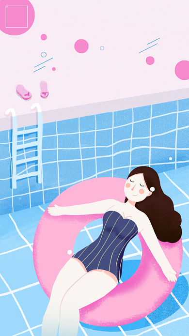 手绘泳池处暑传统二十四节气宣传海报背景