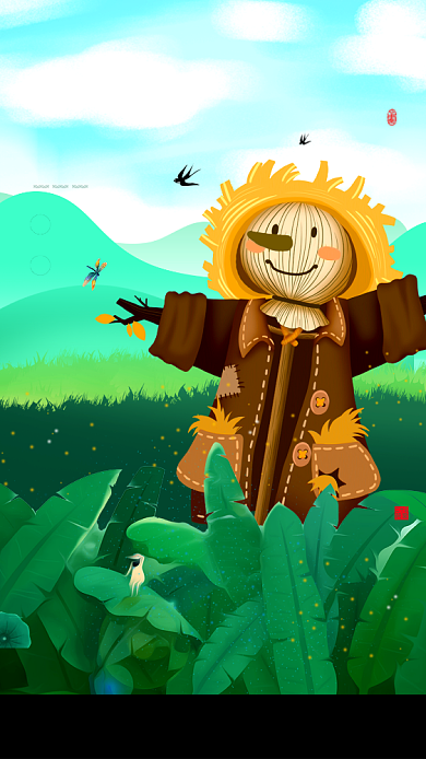 小满二十四节气麦子稻田金黄稻草人手机海报背景