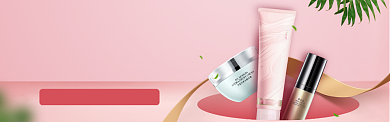 化妆品美妆叶子粉色场景淘宝banner背景