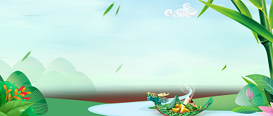 端午浅蓝色龙舟粽子新媒体配图背景