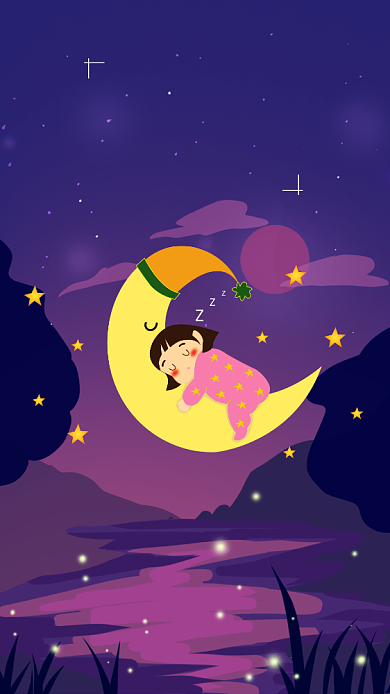 插画你好晚安手机海报背景