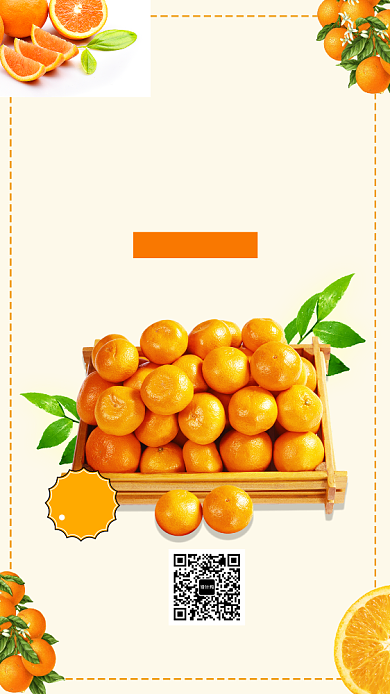 简约插画新鲜橘子手机海报背景