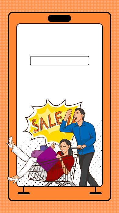 创意插画双12让利手机海报背景