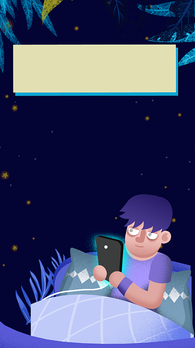 深夜蓝色熬夜危害海报背景