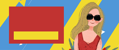 蓝色黄色卡通女孩买家秀公众号首图背景