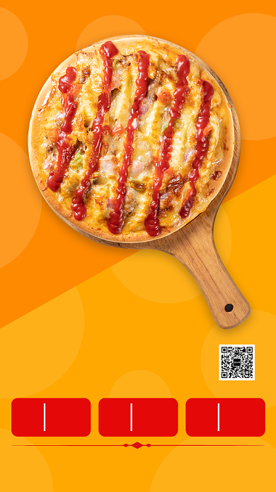 橙黄披萨双11促销手机海报模板背景