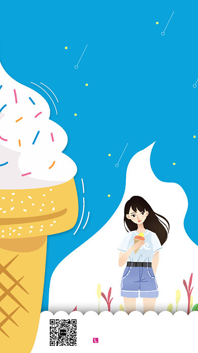 夏天冰激凌少女海报背景